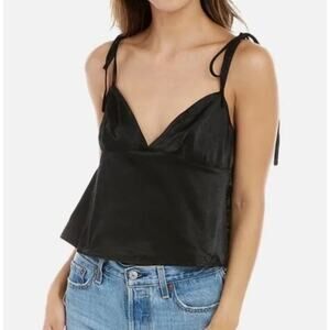 NWOT WeWoreWhat Black Sateen Tie Shoulder Cami Blouse Women's Large